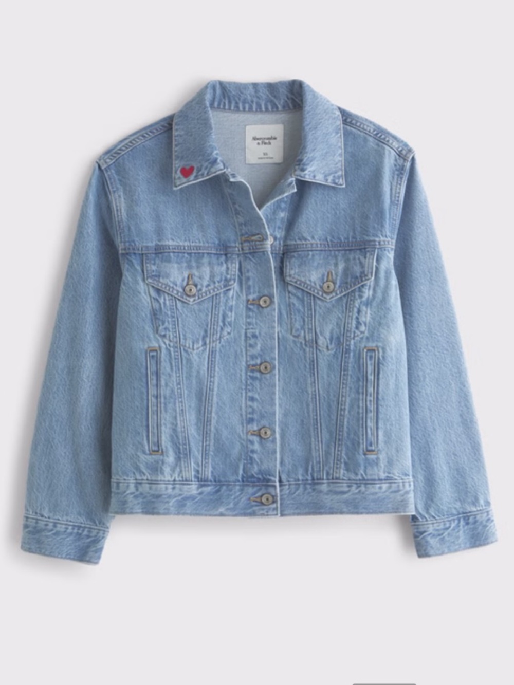 Abercrombie & Fitch Easy Denim Trucker Jacket with Heart Embroidery